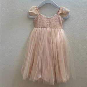 Girls Lace Tulle Party Dress - Blush Pink